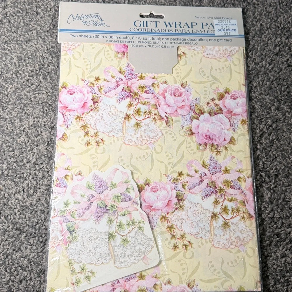 5/$25 VINTAGE Wrapping Paper Floral Wedding Bells